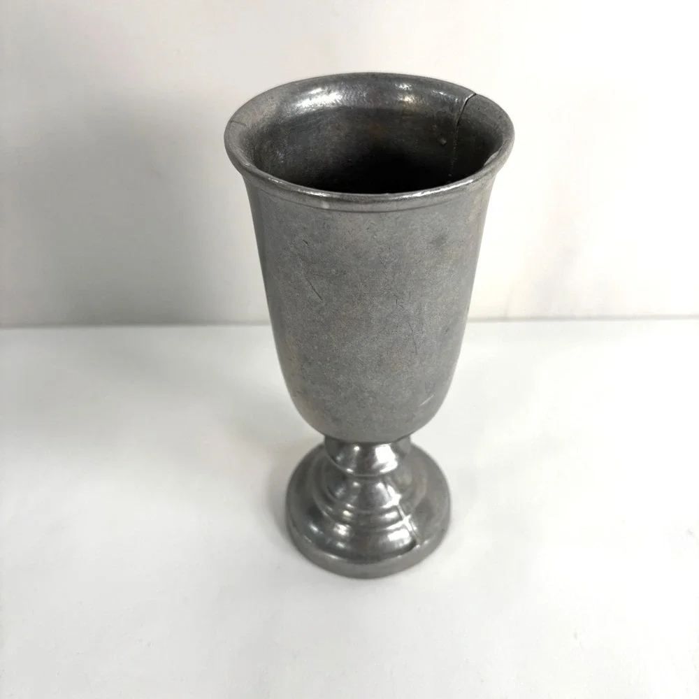 Vintage Pewter Goblet Silver Chalice Pedestal Base Medieval Style 6.5 Inch